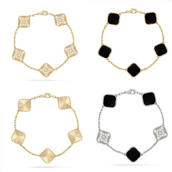 Com pulseiras de gabarismo de designer de caixas para mulheres pulseira de van corvo quatro folhas trevo 18k pingente de amor