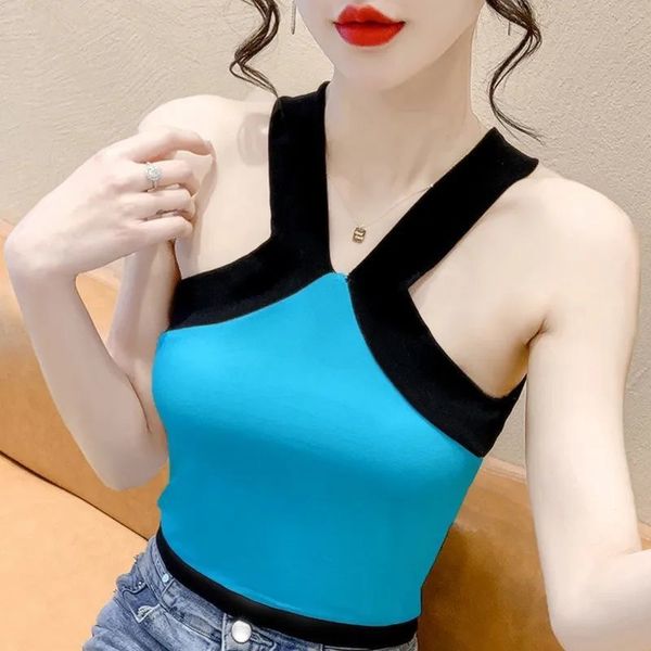 Puro desiderio sexy sexy hot girl hit color seta ghiaccio camisole femmina estate usura camicia da fondo per il fondo della camicia corta Top Top Trendy