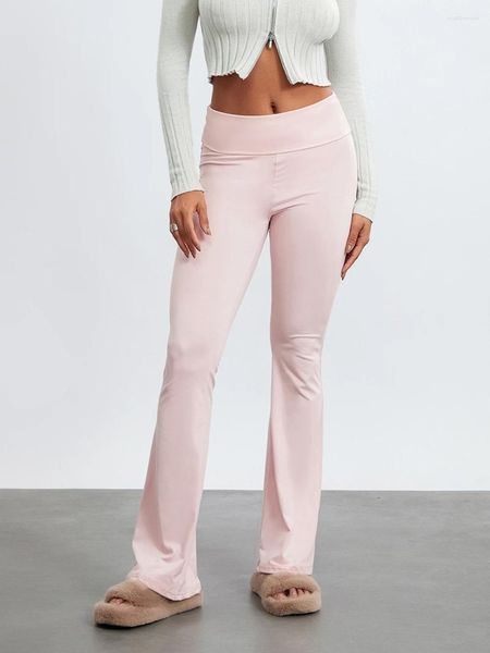 Leggings da donna Le donne piegano sopra la vita bassa ascesa pantaloni da yoga svasati bootcut pantaloni pantaloni y2k allungamento