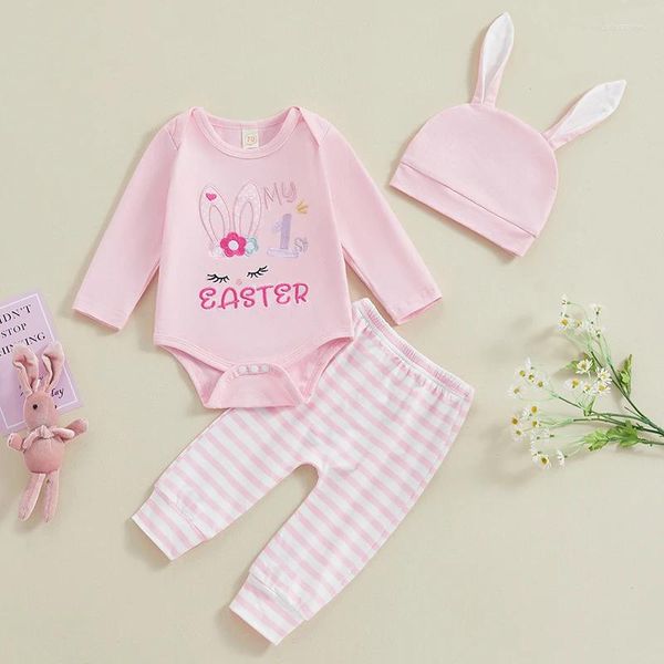 Kleidung Sets Baby Mädchen mein erstes Osteroutfit Langarm Strampler Bodysuit Hosen Ohrhut Säugling Kleidung Set Set