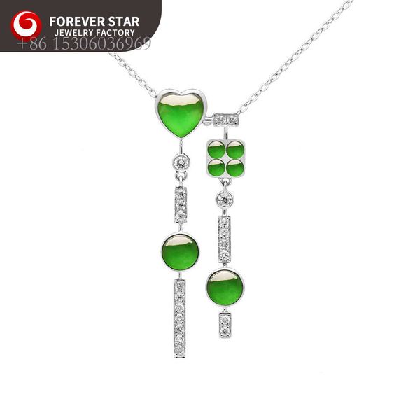 Forever Star 100% natürlicher Jade Weiß Gold Diamant Imperial Green Icy Jadeitjuwelzesets