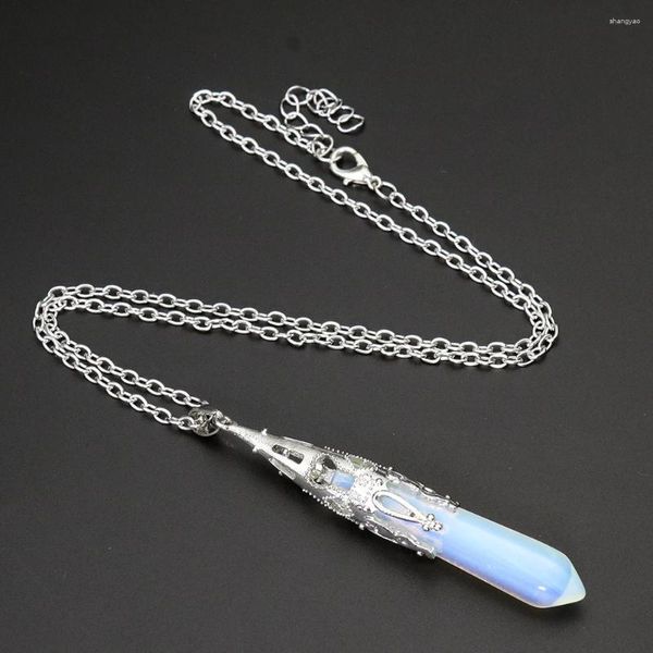 Anhänger Halsketten natürlicher Sechskantpunkt Opal Halskette Pendel Bohemian Quarz Heilung Kristall Säule Stein Zauber Choker Schmuck Geschenke