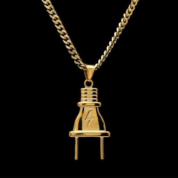 Tappo di illuminazione hip hop da uomo in oro 14K con una collana a ciondolo con gioielle a catena cubana lunga 70 cm 270D