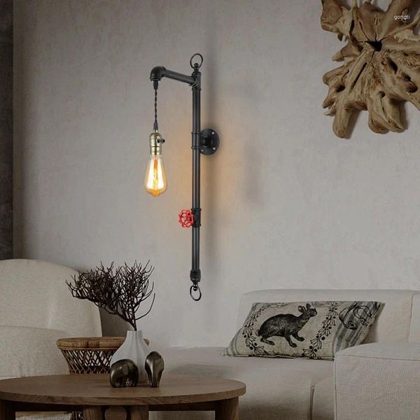 Duvar lambası Vintage Loft Endüstriyel Led Oda Dekorasyonu Demir Siyah Su Borusu Retro Sconce Işıkları Ev Aydınlatma Armatürleri