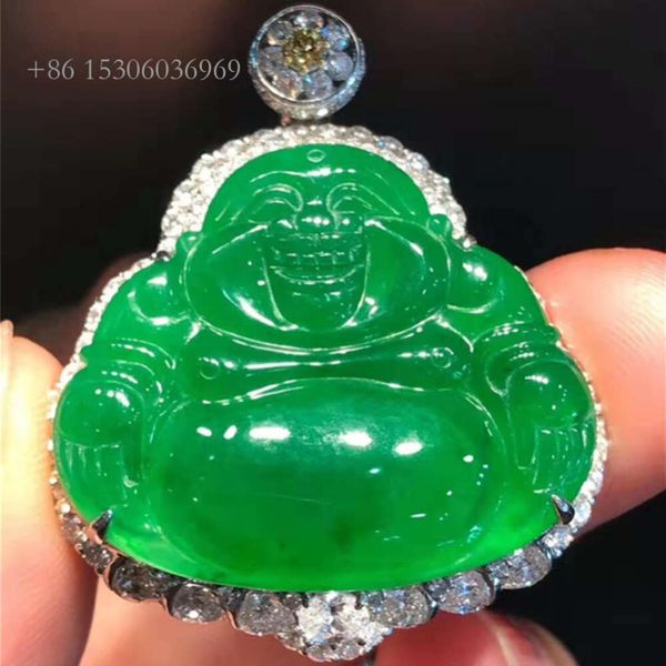 China Jade Stone Buddha Goldschmuck Hochqualität natürlicher Eis Jadeit Charme Anhänger