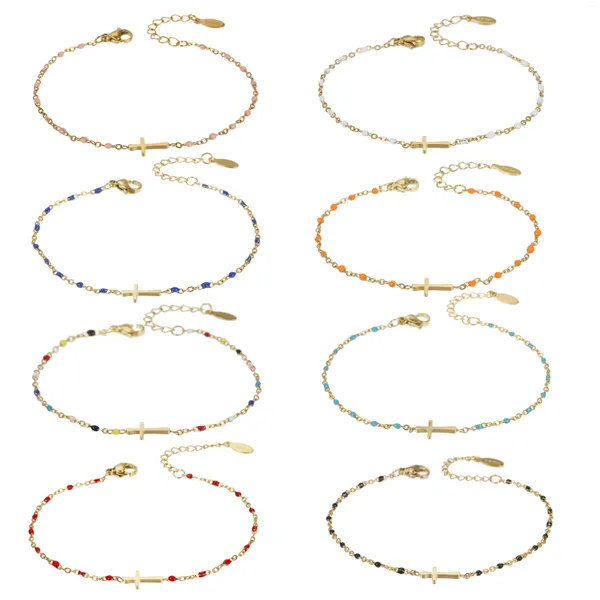 Braccialetti di fascino color oro croce a sospensione per perle di semi di bracciale per perle in acciaio inossidabile regalo da donna per festività e feste