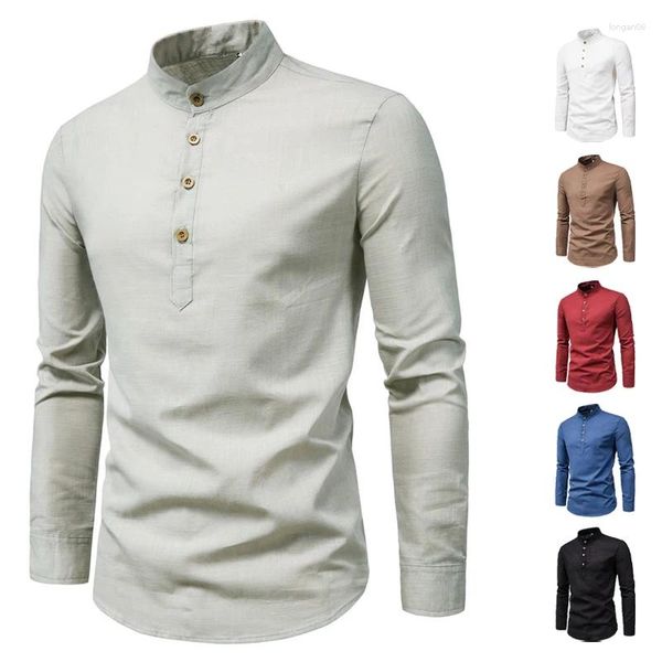 Camisas casuais masculinas Camisa de linho de algodão Slim Fit Men Man Manga Longa Moda por atacado Button Up para quimise elegante derramar hommes