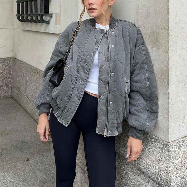 Giacche da donna Womam Grey Grey Oversize Cotton Giacca 2023 Girls Inverno Casual Spessa Bomber caldo Female High Street Outwear