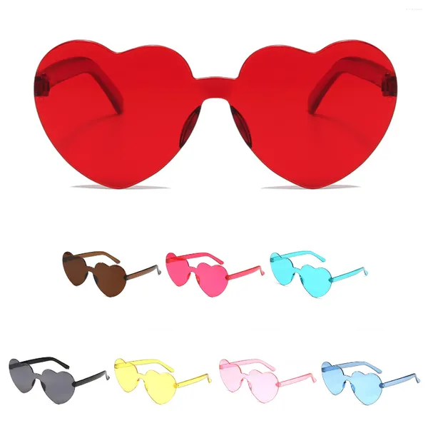 Güneş gözlükleri 8pcs/set aşk kalp şekli kadınlar kenarsız çerçeve berrak lens renkli güneş gözlükleri dişi kırmızı sarı tonlar seyahat