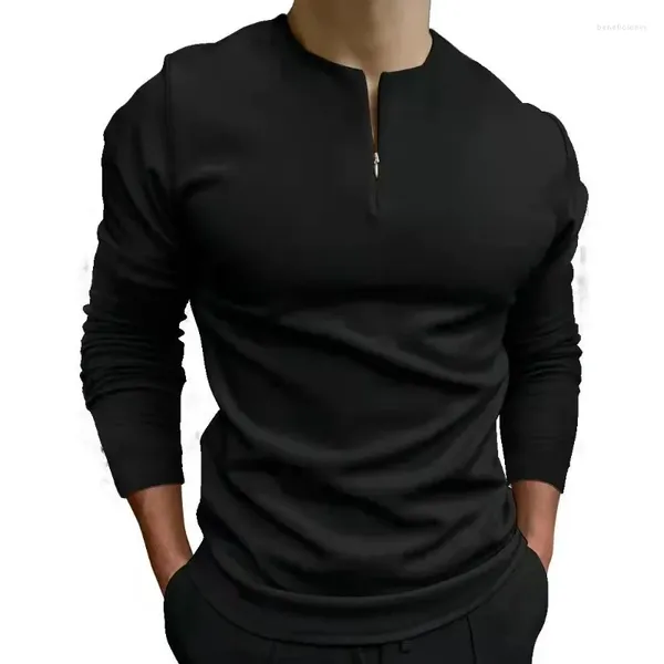 Camisetas masculinas wepbel manga longa zíper de manga longa de manga longa masculino masculino camiseta de cor sólida camisetas de cor de alta qualidade tops de roupas clássicas de roupas clássicas