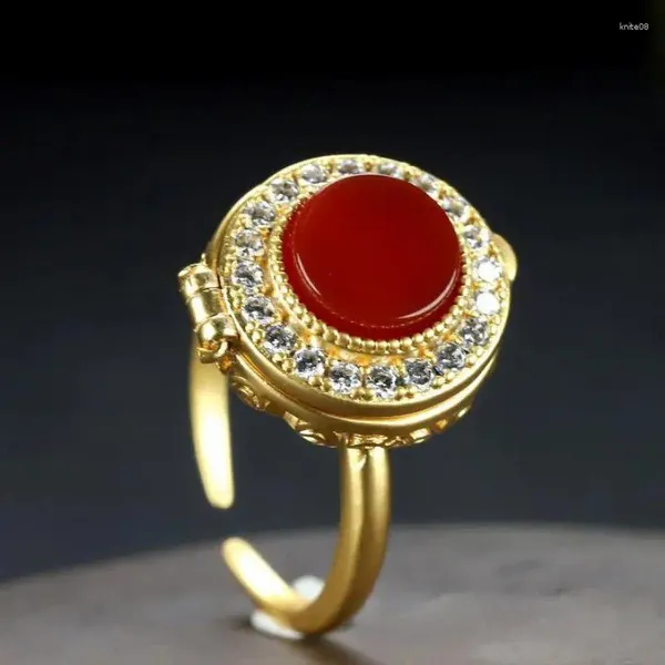 Кластерные кольца натуральное кольцо красного нефрита, которое можно открыть 24 -километровое золото чистого медного полого паттерна регулируемые женщины
