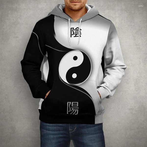 Hoodies masculinos yin yang oito trigramas fofocas homens mulheres moda streetwear 3d touchas de capuz com capuz