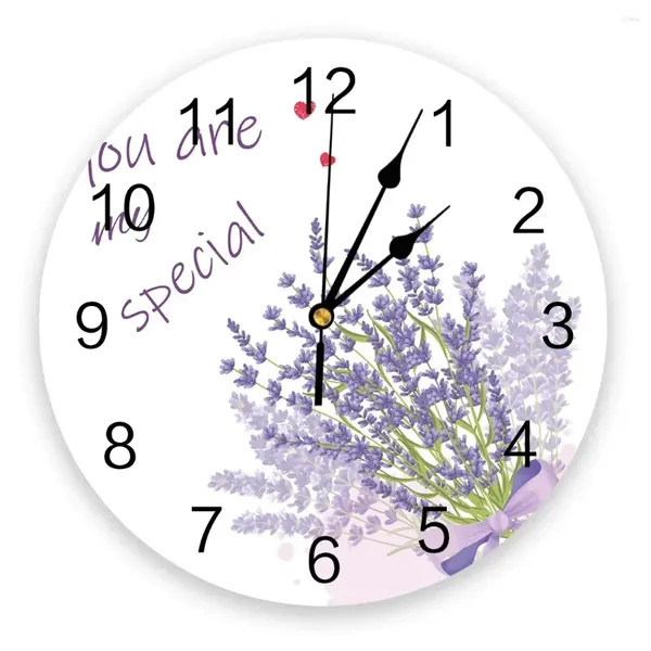 Wanduhren Lavendel lila Blume weiße Küche rund Desktop Digitale Uhr Nicht-Ticking Kreatives Kinderraum Uhr