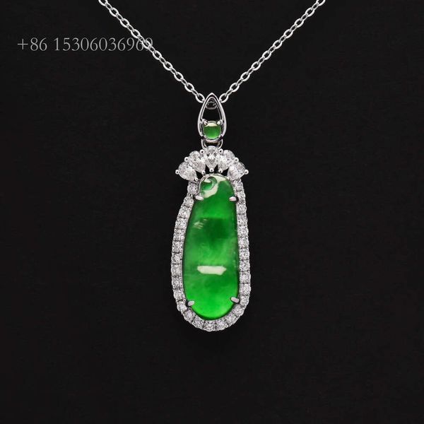 Pace Wealth Yokohama Bean Natural Jade Type A White Gold Green Green Green Gadeite Pendant Charms