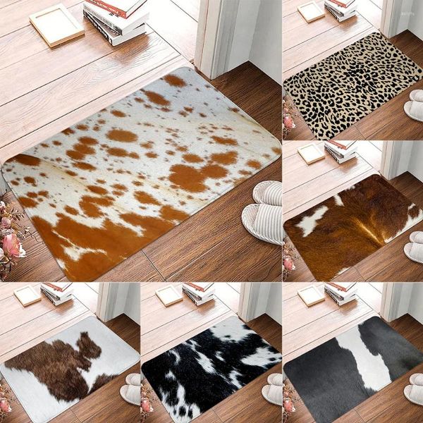 Tapetes de tapete de sala de estar personalizável almofada peluda no quarto banheiro tapete de entrada de entrada de entrada de bull leopard impressão