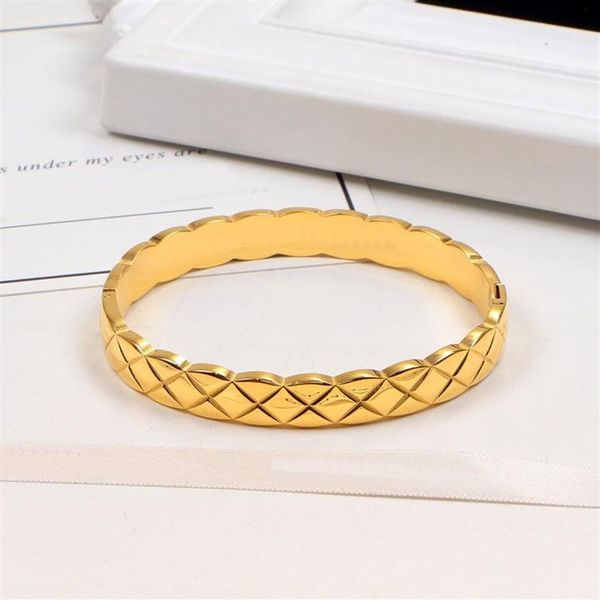new classic 18K gold stainless steel engraved bangle bracelets women diamond gelang bangles rhombus designer luxury bracelet jewel247e