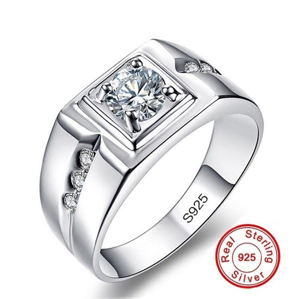 Classico 100% 925 Sterling Silver 6mm 1ct Cz ​​Impegno di fidanzamento per gli anelli per matrimoni per uomini amanti simulato Diamond Platinum Dimensioni 7-3061