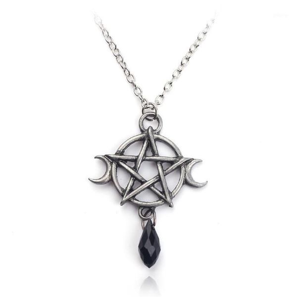 Supernatural Pentagram Moon Necklace Black Crystal Pendant Witch Protection Star Amulet For Women Charm Jewelry Accessories Gift1245S