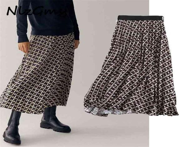 Salia Mulheres Faldas Mujer Moda Moda Os padrões geométricos impressam cintura alta plissada com saias longas 2106287444715