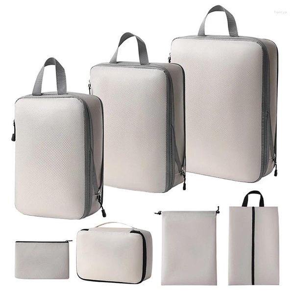 Aufbewahrungsbeutel 7pcs Doppelschicht tragbarer Kompressionssack Travel Packing Cubes Gepäck Organizer wasserdichte Kofferbeutel