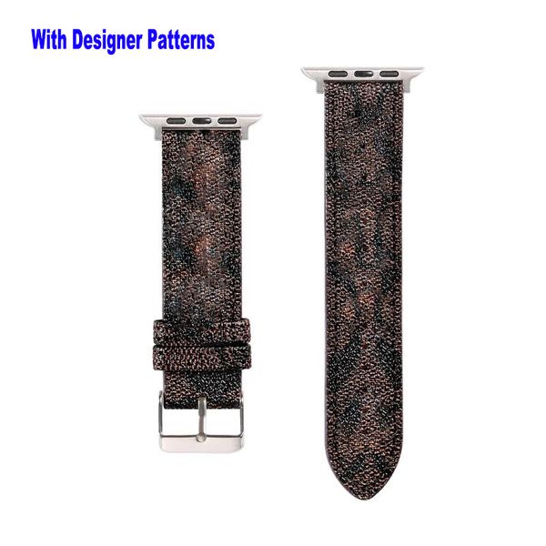 Designer Leather Band Cinps per Apple Watch Band Iwatch 8 7 6 5 4 3 Serie cinturini 7 SE 40mm 45mm 49mm 41 braccialetti maschi