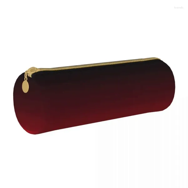 Kosmetische Taschen leuchtend rot und schwarz Ombre Round Case Minimalist Gradient Vintage Leder Bleistift Box College Boy Girl Zipper Stifttasche