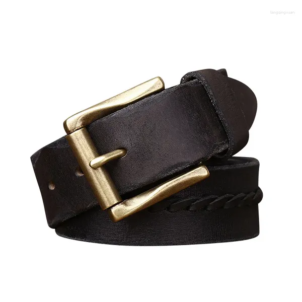 Cintos Pure Celra de Cowize de 3,8 cm de Cinturão trançado personalizado para homens Retro Pin de cobre Fivela de jeans machos de jeans de cobre
