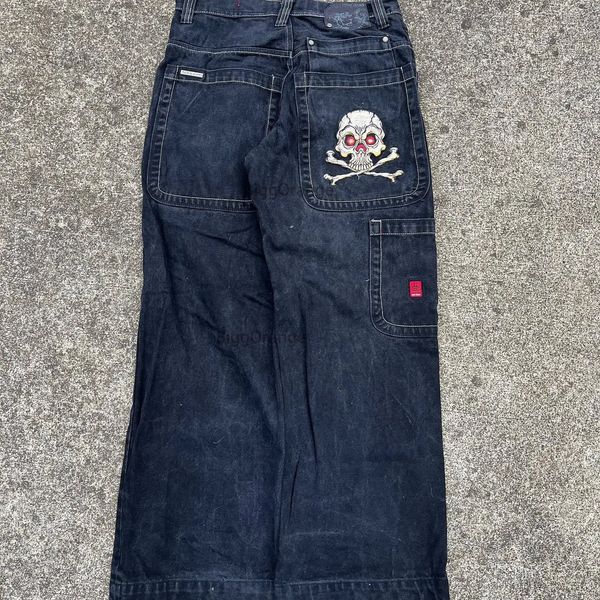 JNCO Schädel bestickt Retro Baggy Jeans Herren Y2K Harajuku Hip -Hop -Muster Lose Jeans hohe Taille gerade Weitbeinhose 231222