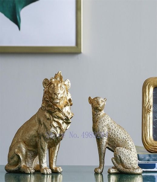 Resina d'oro nordico creativo simulato Ornamenti di artigianato degli animali Elefante Leone moderno decorazioni per la casa Accessori Figurine LJ2009041262422