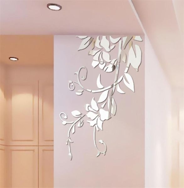 Adesivos de espelho de acrílico DIY 3D para decoração de florar decalques de parede de flor da sala de estar adesivo da sala de estar decoração de parede de parede de parede 21091467444994