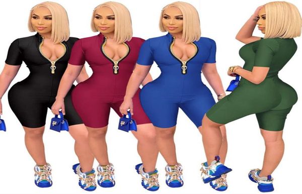 Sommer -Jumpsuit Frauen Onesies Designer Overalls Kleidung Vneck Zipper Rompers Bodycon Shorts ärmellose Capris9999864