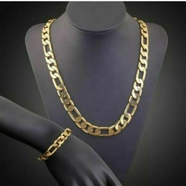 24 CT Gold Plated Figaro Cu Rb Chain Conjunto 20 '' NECLACE 8 5 BRACELET2506