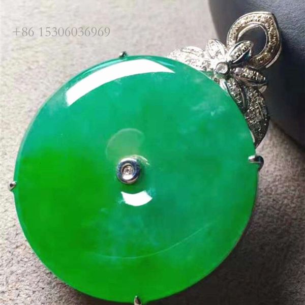 Heißer Verkauf Vintage Style Jade Juwely Design Friedensschnalle Grüne natürliche eisige Jadeit Gold Anhänger