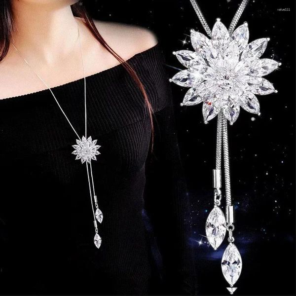 Подвесные ожерелья модная элегантная цепь свитера хрустальная снежная звезда Lotus Flower Длительное ожерелье для женских девушек подарки ювелирные изделия