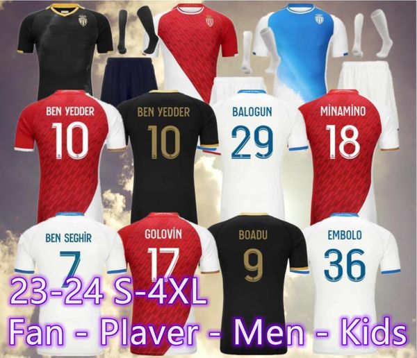 23-24 Maillot como Monaco Soccer Jerseys Kit Kit Treinamento de Foot 2023 2024 Camisa de futebol 2023 2024 Home Away Terceira sobrevivência de Foot