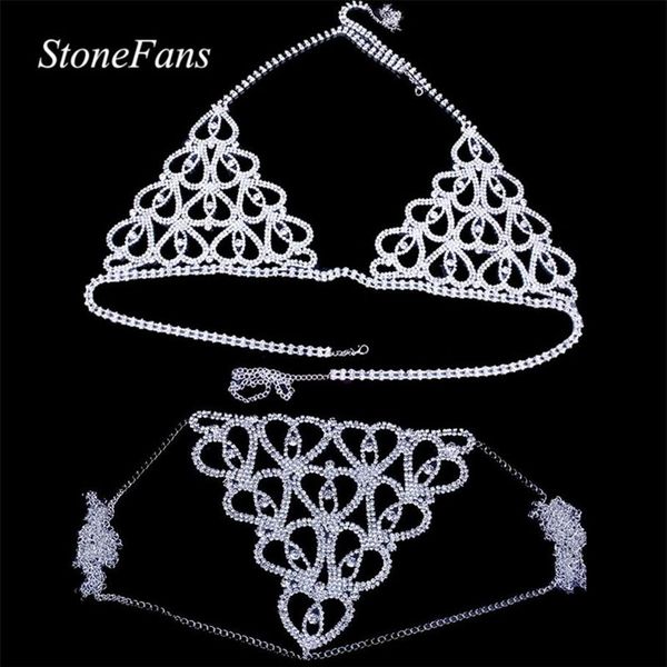 Stonefans Kadın Seksi Kalp Rhinestone Sütyen Vücut Göğüs Zinciri Aksesuarları Kristal Vücut Takı Şeffaf Ton Külotu T22932