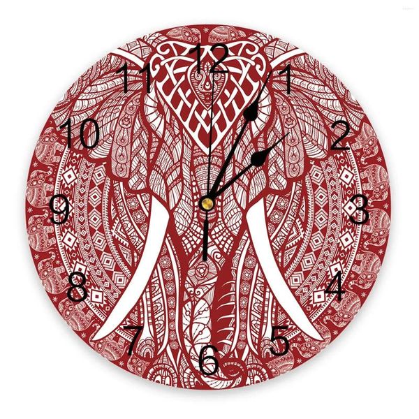 Relógios de parede Mandala bohemia elefante vermelho 3d relógio moderno design de sala decoração de cozinha de cozinha assistir decoração