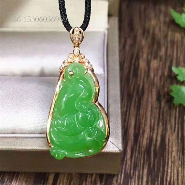 Feiner Schmuck China Fabrik Großhandel Preis Jade Stein Apfelgrün natürlicher Jasper Gold Edelstein Anhänger