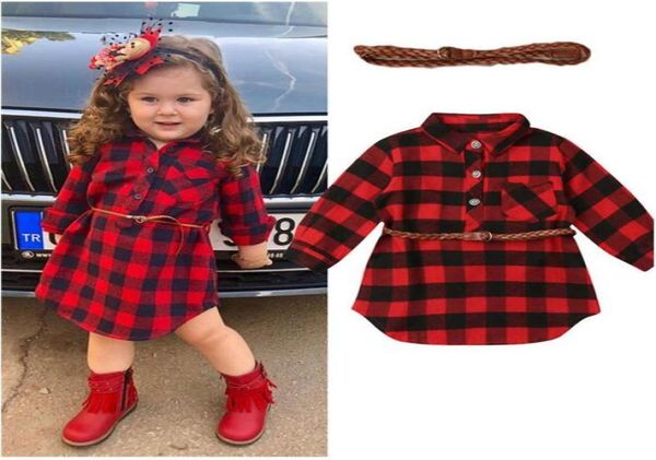 Baby Mädchen Red Buffalo Check -Kleid Neugeborene Kleinkind Baby Girls Prinzessin Kleid rotes Plaid Hemd Kleid mit Gürtel Outfits Kinder Kleider 9573413