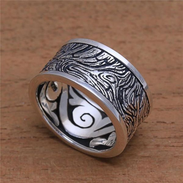 Solid 925 Sterling Silver Ring Legno esterno Mysterious Anelli vintage per uomini Donne Dimiglia Dismitine di gioielli in argento 5-122991