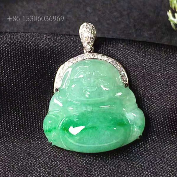 Factory Beautiful Green Green Jade Gioielli in pietra Gold Jadeite Charm Buddha Ciondolo