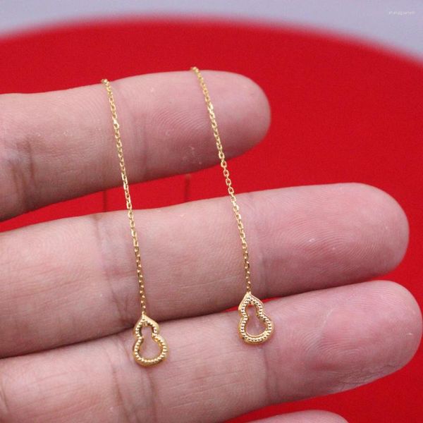 Dangle Ohrringe Real 18k Gelbgold Tropfen für Frauen lange kleine Kürbislinie 8,6 cm Länge