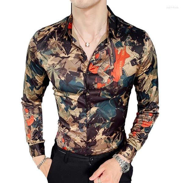 Camicie casual maschile design per le foglie uomini uomini fiore slim fit party washion autunno maniche lunghe nightclub Digital Office Holiday