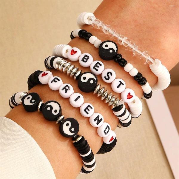 Charm Bracelets Trendy Elastic String Perlen Brief Weiche Keramik Mehrschichtarmband für Männer Frauen Retro Tai Chi Bagua Armreif BFF Schmuck Schmuck