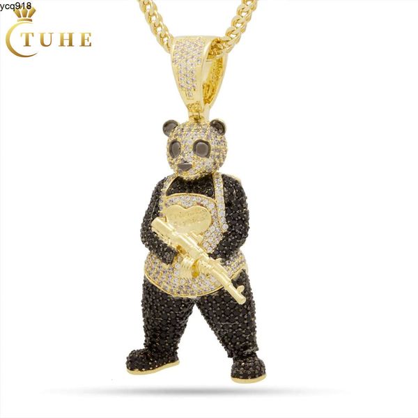 Passa Diamond Tester Moissanite Panda Man Pendant 925 Sterling Silver VVS Mossanite ghiacciato AK 47 Gun 3D Cartoon Collana