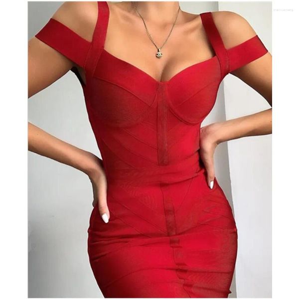 Abiti casual Vestidos all'ingrosso SEXY Sleeveless Black Red Women Summer Bandage Dress 2023 Designer Fashion Evening Club Party Vestido