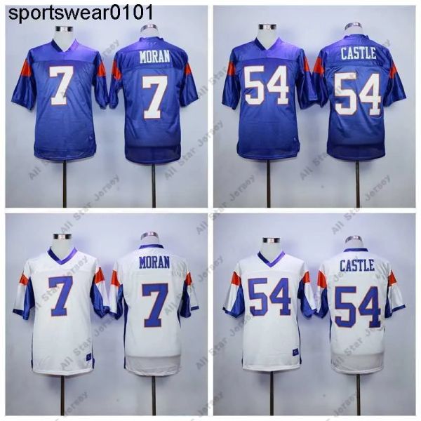 American College Wear Blue Mountain State Football Moive 54 Thad Castle Jersey 7 Alex Moran Homens Respiráveis Bordados e Costura Te