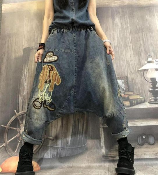 Jeans Frauen lässig Cartoon Stickerei Harem Hosen Ladies Zusammenbruch Denim -Pants Frauen Hanging Schritthose Streetwear4950196