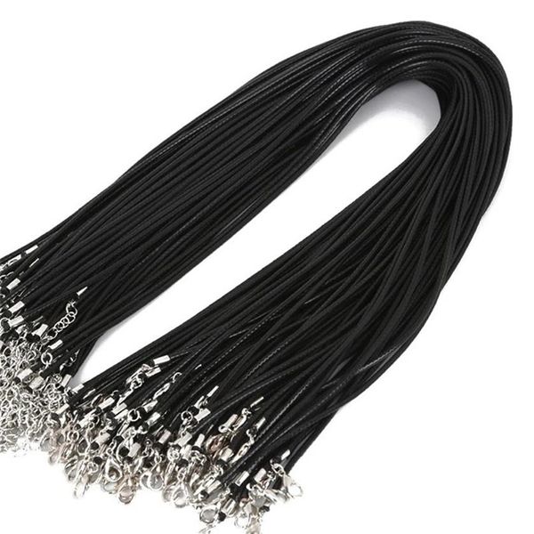 Colares pendentes de 100pcs lote a granel 1-2mm de cera preta de couro de corda de corda de corda de corda para jóias, tornando 260T inteiras 260T