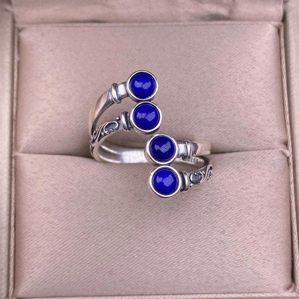 Clusterringe 925 Sterling Silber Akac Natural Lapis Lazuli Verstellbarer Ring